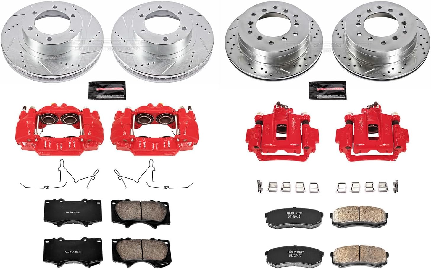 PowerStop Front and Rear Brake Kit For Toyota 4Runner 2003-09 |FJ Cruiser 2007-09 - Powder Coated Calipers + Carbon Fiber Ceramic Brake Pads + Drilled & Slotted Rotors Upgrade, KC138