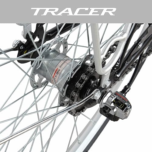 Vista 45 de Tracer Osaka - Bicicletas híbridas, marco de acero, Shimano Nexus Inter 3/7 velocidades, agarre marrón asiento marrón, bicicleta de carretera