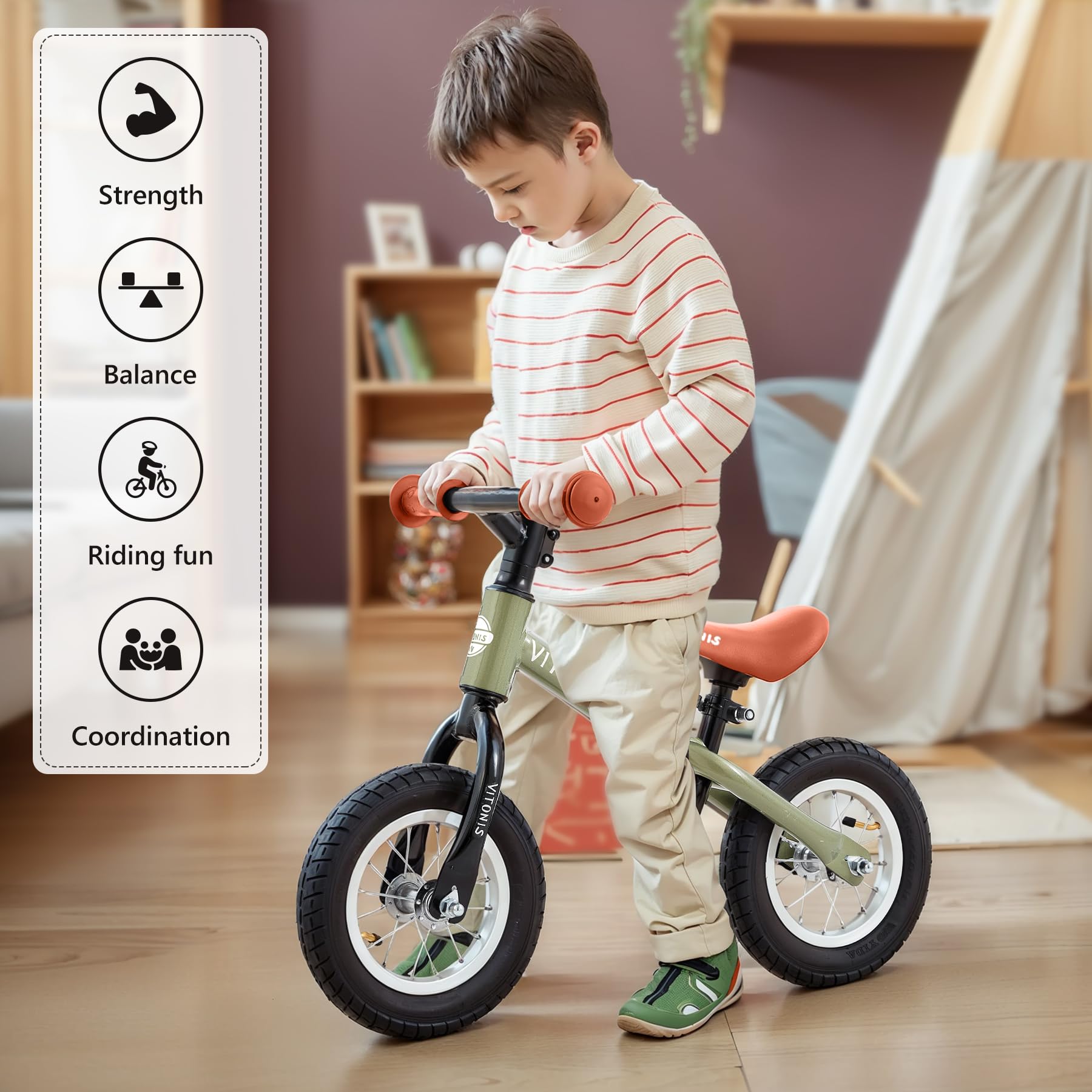 VITONIS balance bike Bicicletta Bambini Senza Pedali per 1,5-4 Anni Fino a 35 Kg, Sedile regolabile, sicuro e ultraleggero per bambini e bambine
