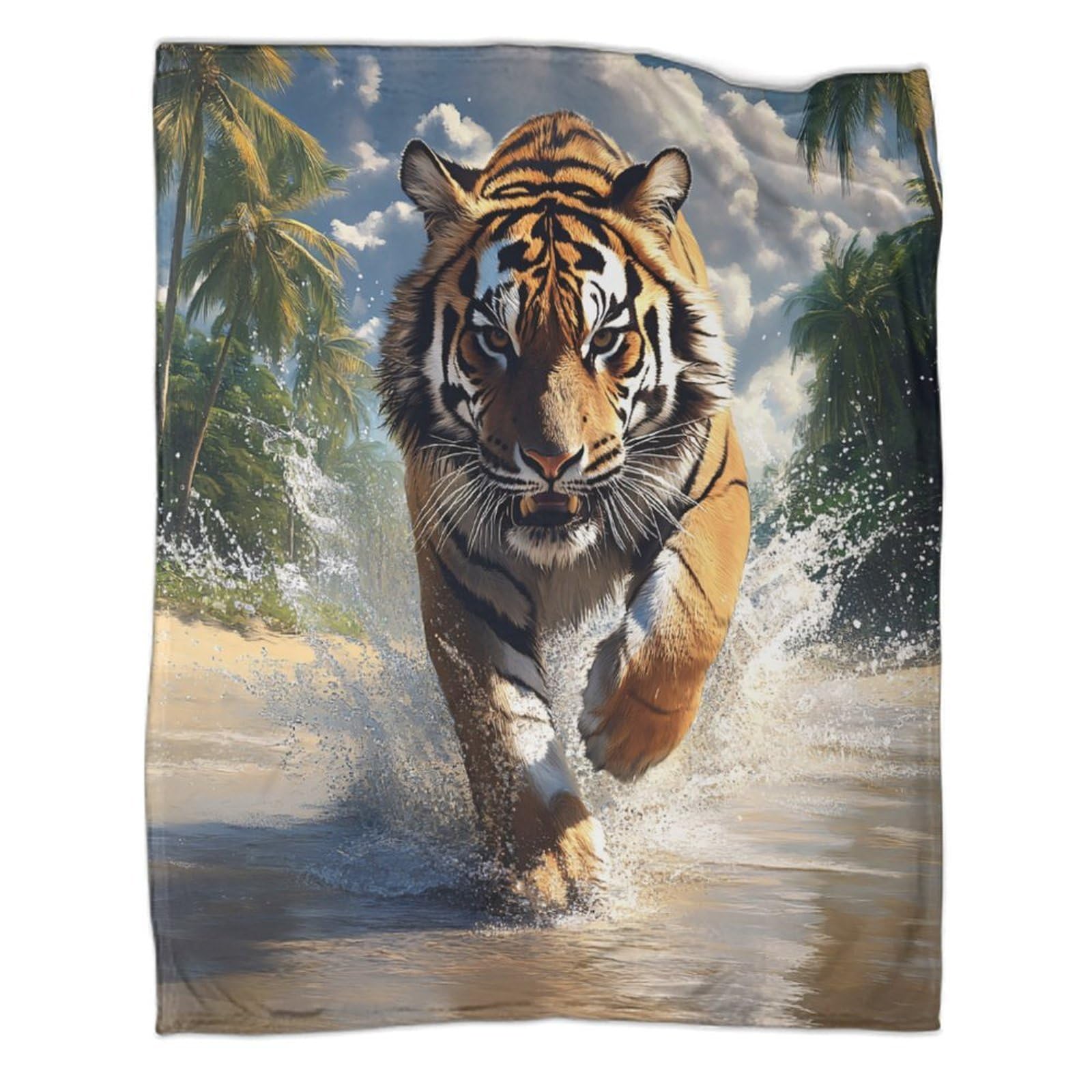 stampa 3D Tiger running coperta da viaggio microfibra biancheria da letto compatta coperta da viaggio morbida per giovani in vacanza animale selvatico ac 70×80inch(180x200cm)