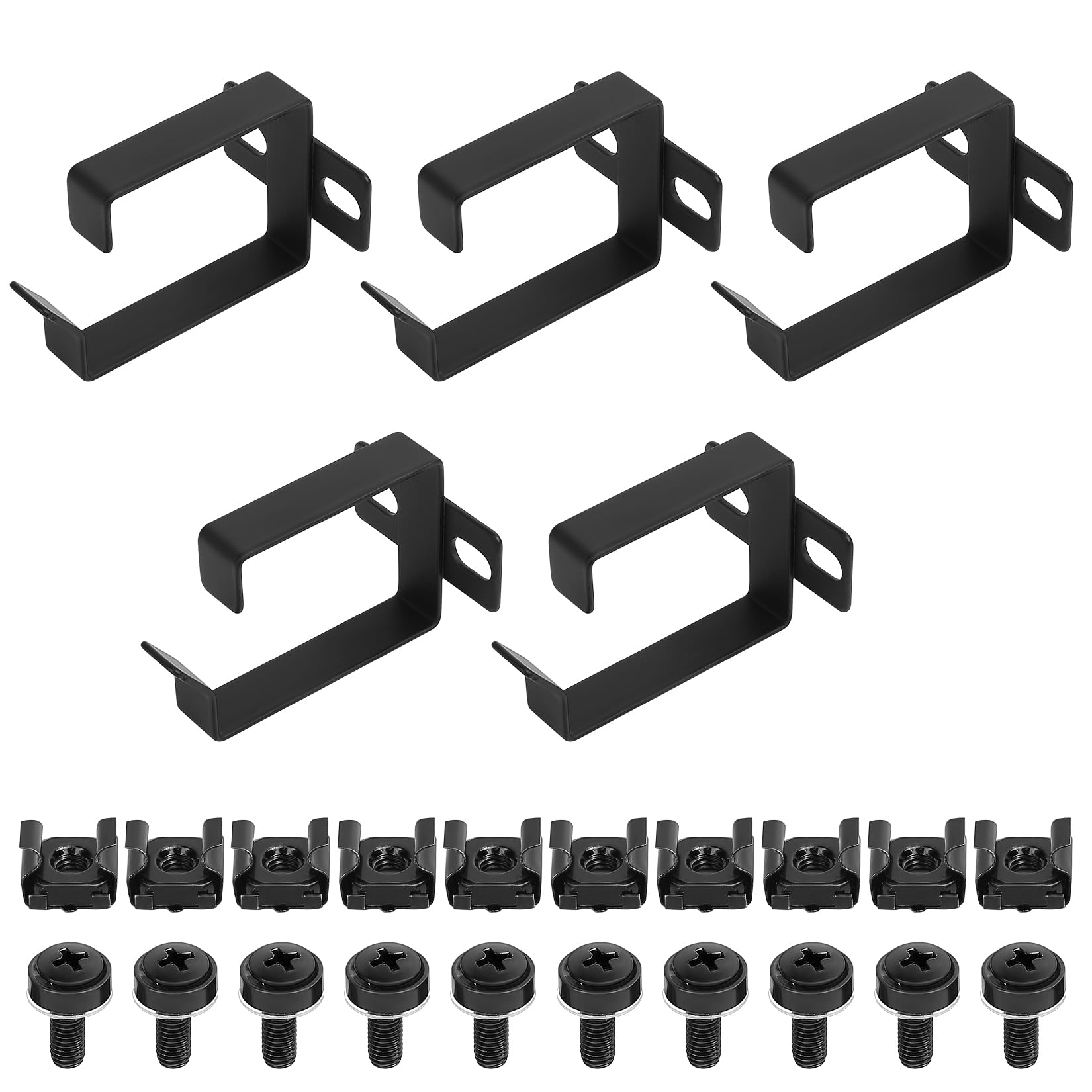 5 szt. wsporników do zarządzania kablami do stojaka serwerowego 48.3 cm, czarne, stal stopowa, uchwyt do stojaka, kompatybilne z serwerem, 6 x 4,4 x 5 cm