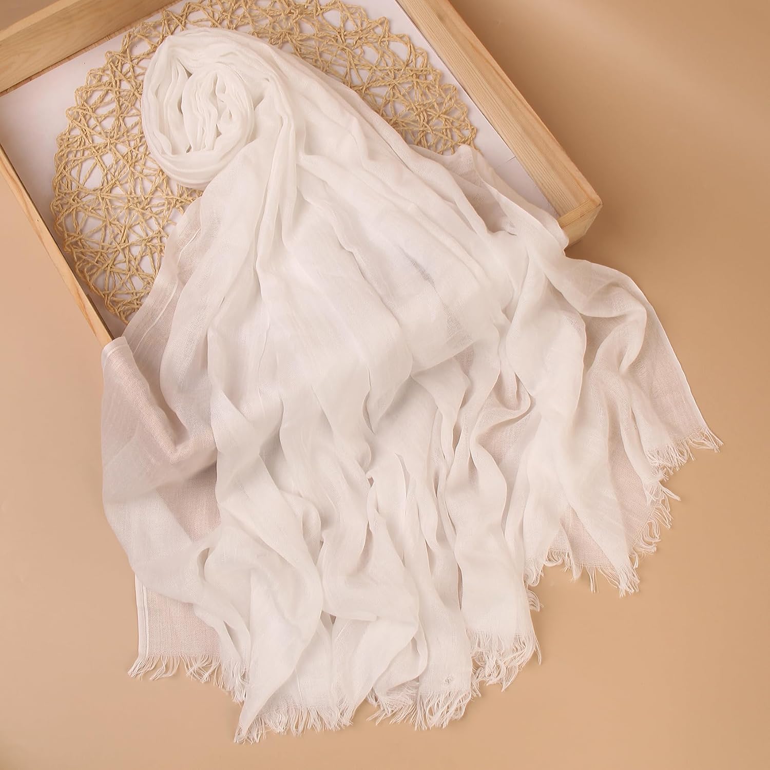 Pure Color Cotton Linen Shawl Hijab For Muslim Women Oversized Lightweight Pashmina Headwraps Scarf With Tassels - Image 3