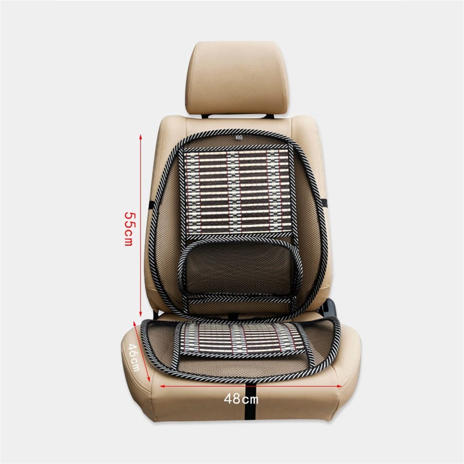 Almohadilla ergonómica de bambú for asiento de automóvil, asiento de automóvil transpirable universal Silla de oficina Cojín de cubierta de viruta de bambú con respaldo lumbar de malla fresca, almohad