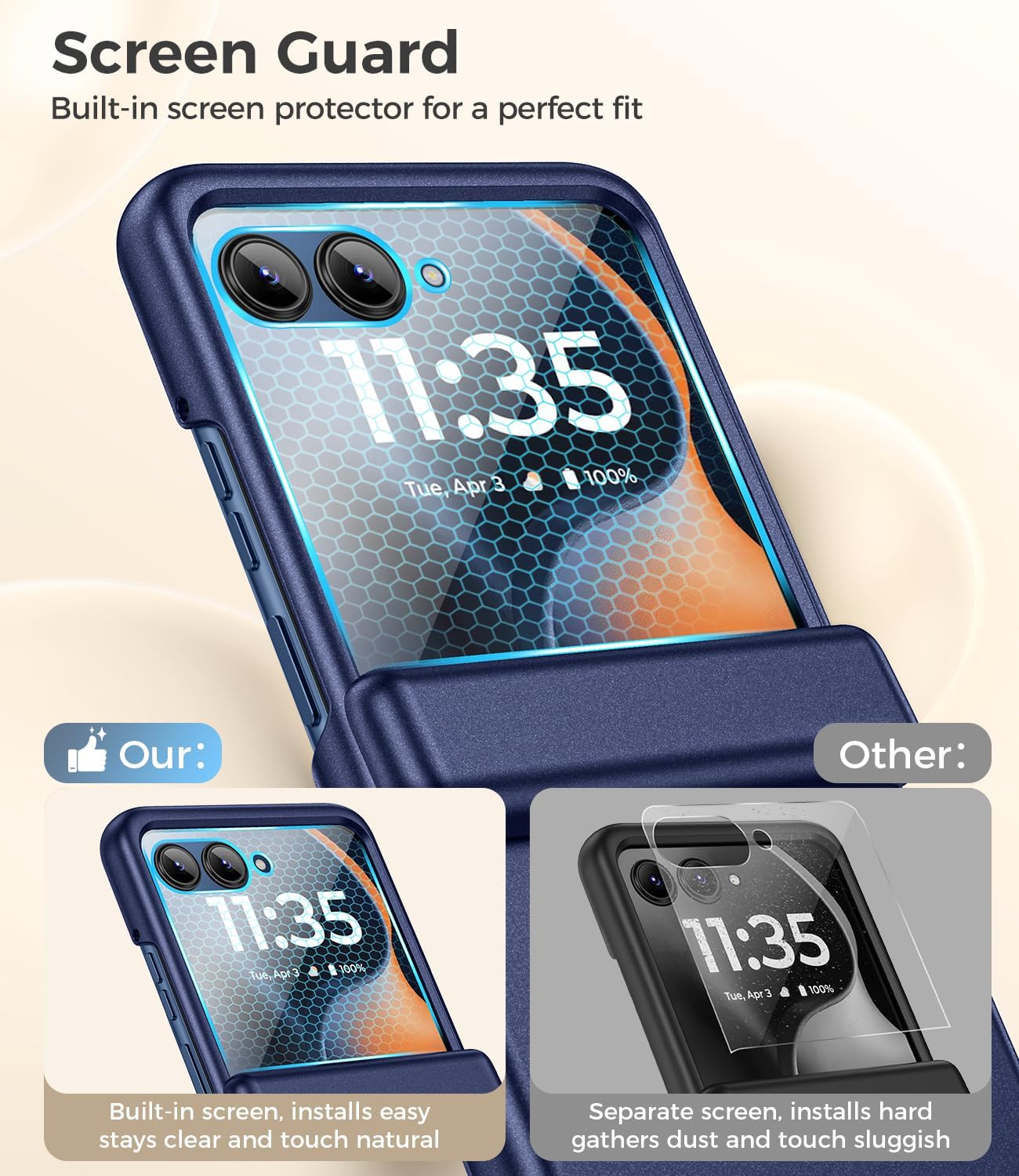 Magnetic for Motorola Razr 2025/2024 Case with Built-in Screen Protector, for Moto Razr 2025/2024 Case [Compatible with MagSafe][Hinge Protection] – Hard PC Shockproof Slim Cover -Blue