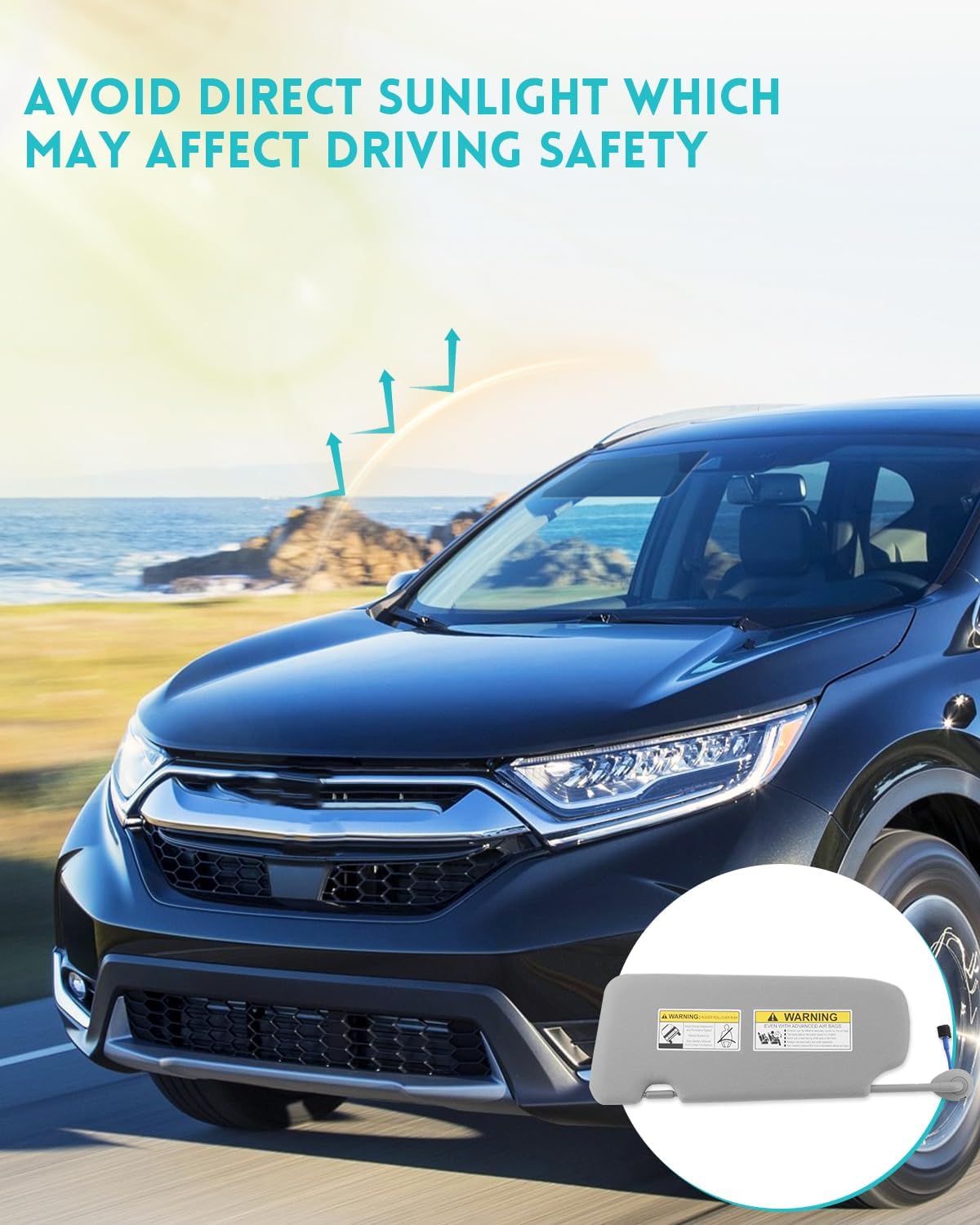 Passenger Side Sun Visor Fit for Honda CRV CR-V 2017 2018 2019 2020 2021 2022 Replace 83230-TLY-H11ZB 83280-TLA-A62, Gray