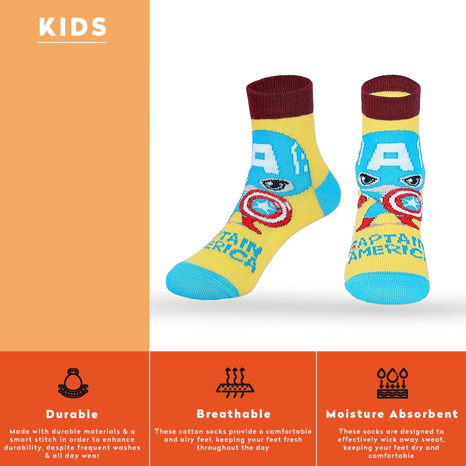 Supersox Ankle Disney Avenger Socks for Kids, Made with Breathable, Anti Odour & Moisture Absorbent Combed Cotton with a Extra Durable Welt, Ideal For All Day Wear (Pack Of 5) - Image 3 thumbnail