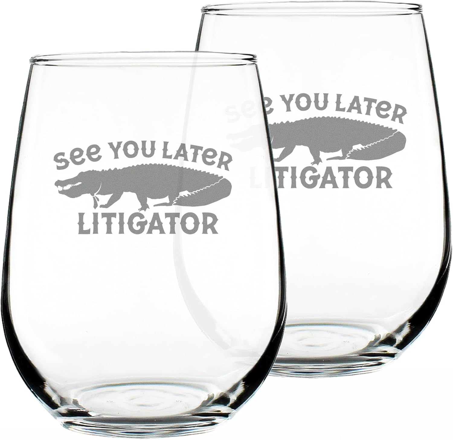 Bevvee See You Later Litigator - Stemless Wine Glass - Funny Lawyer Gifts for Law School Graduates - Set of 2 - Large 17 Oz Glass