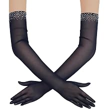 Womens 1920s Sheer Gloves Tulle Mesh Long Opera Gloves