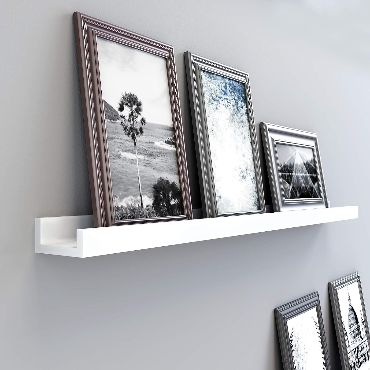 SONGMICS Floating Shelf, Wall Shelf Ledge 3.9 x 43.3 Inches with Front Edge, for Picture Frames, Books, Spice Jars, Living Room, Bathroom, Kitchen, Easy Assembly, White ULWS46WT