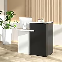Vista 26 de Giantex Reception Desk, Front Counter Desk with Lockable Drawer, Checkout Table with Round Tabletop, Corner Shelf & Adjustable Shelf for Office