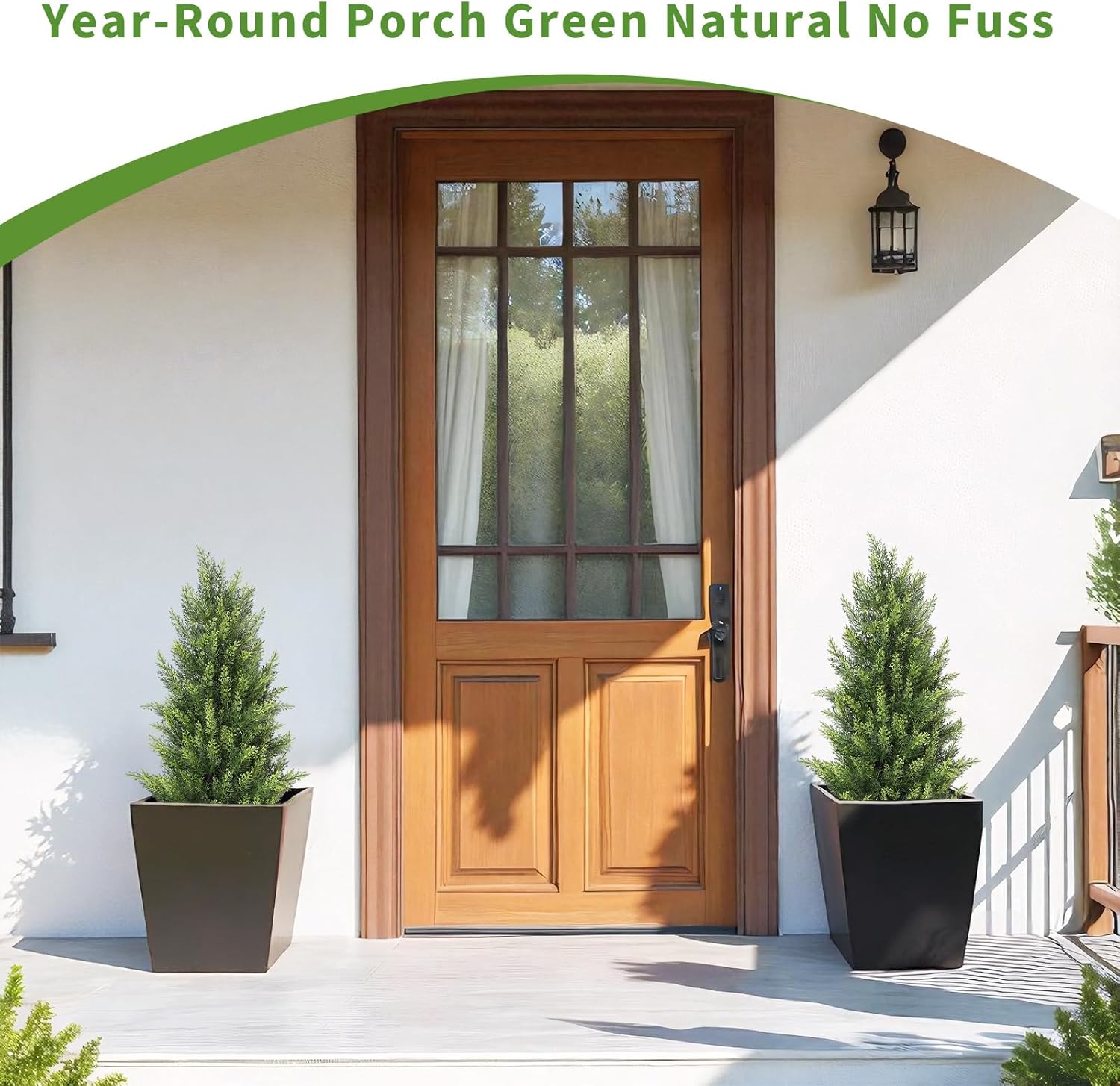 3FT Artificial Cedar Topiary Trees Set of 2 - Realistic Faux Cypress Plants UV Resistant for Outdoor Planter, Fake Bushes & Shrubs for Porch Front Door Outside UV Rated, 3 Feet Tall, 2 Pack