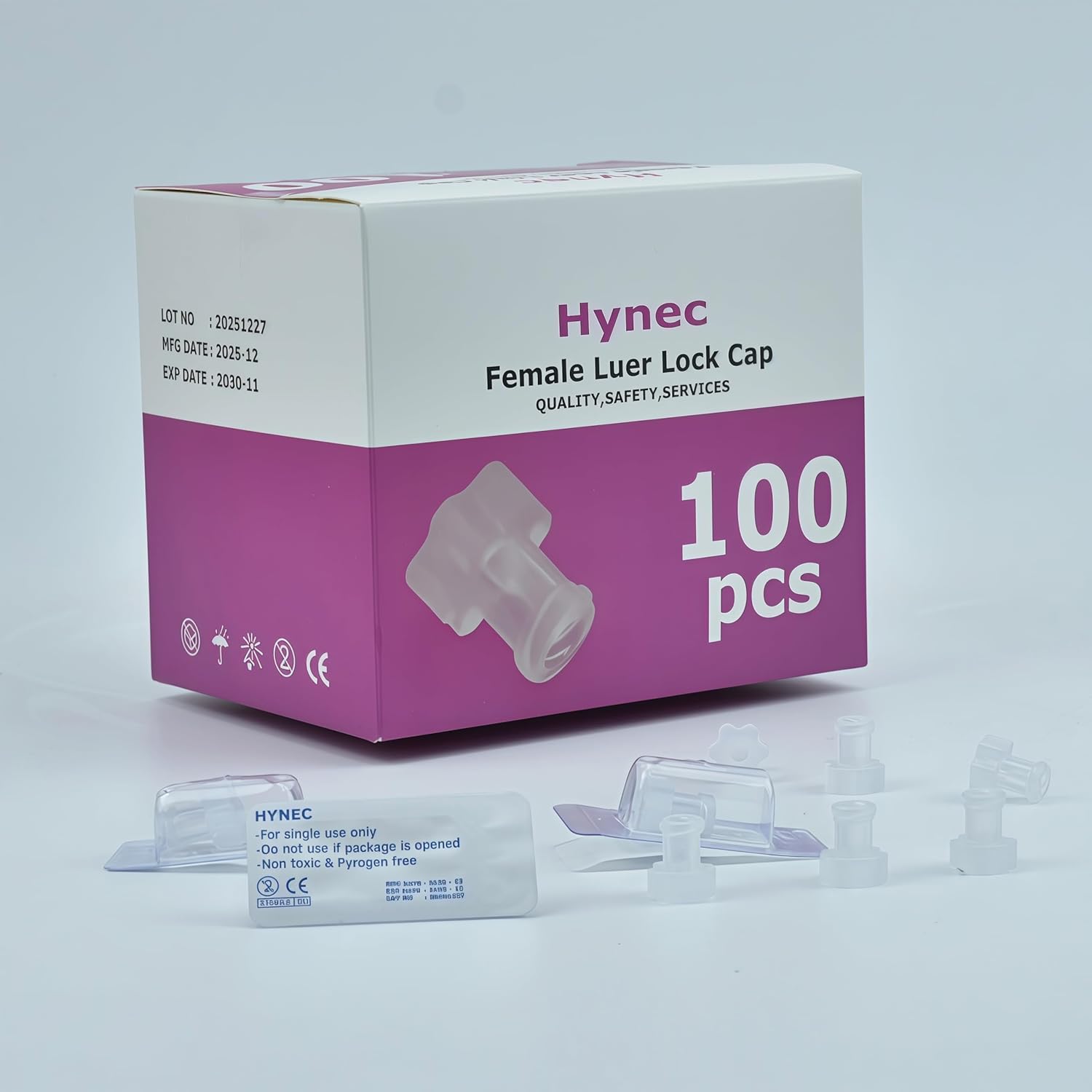 Luer Lock Fittings Series (100 Pack), Individually Wrapped - High-Performance J560M PP - Anti-Slip Grip Syringe Connectors & Caps for Lab & Industrial Use (Cap - Syringe Stopper)