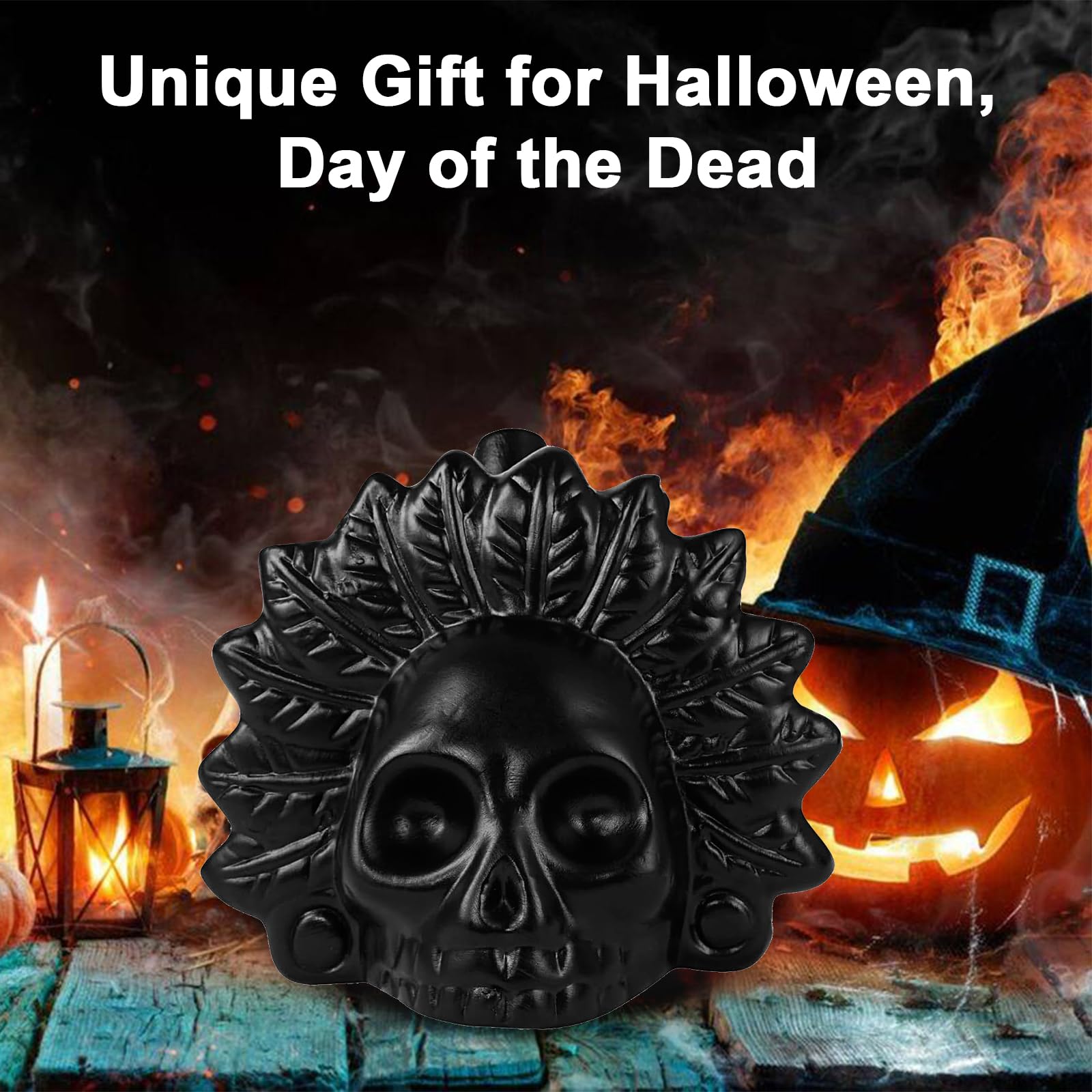 Silbatos Azteca Silbato de Muerte Azteca silbato grito azteca con Bolsa silbato de la muerte azteca Silbato de Guerra Azteca Gritando Cordón para Halloween Broma, Día de los muertos (Black-W)