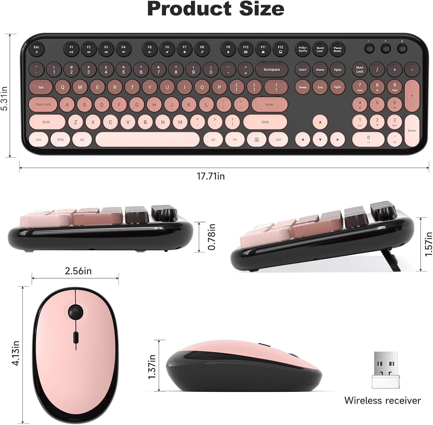MOFII Wireless Keyboard and Mouse Combo, Cute Keyboard Full Size and Wireless Mouse, 2.4GHz Retro Typewriter Keyboard Mouse Set for PC/Desktop/Laptop/Windows (Black Berry)