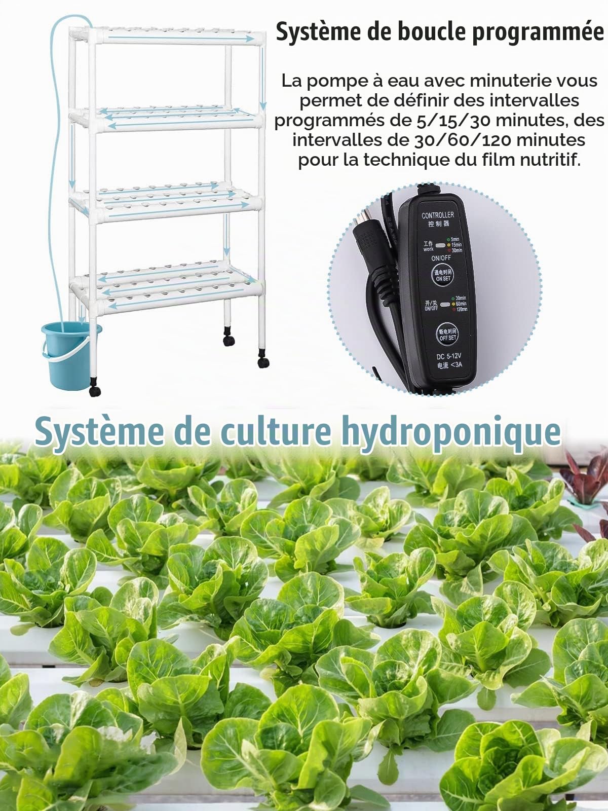 Kalolary Kit de Culture Hydroponique, 108 Emplacements de Plantes 12 Tuyaux Système D'irrigation de Culture Hydroponique pour Cultivation Hydroponique de Légumes sur Les Balcons Halls and Yards