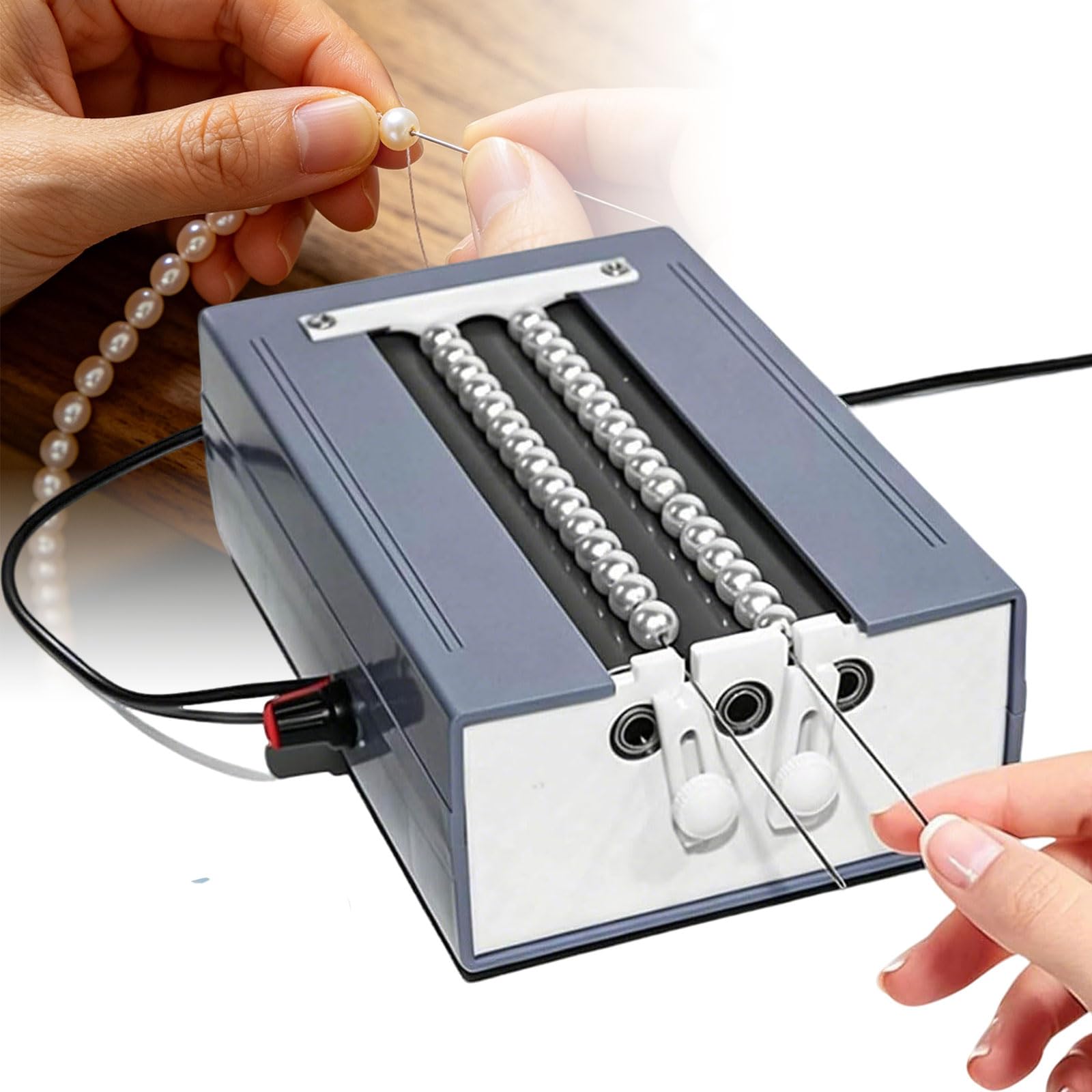 Dwukanałowa elektryczna nawlekarka do koralików, maszyna do nawlekania koralików o regulowanej prędkości, pasuje do koralików 3-18 mm, zasilana przez USB, do tworzenia bransoletek i naszyjników