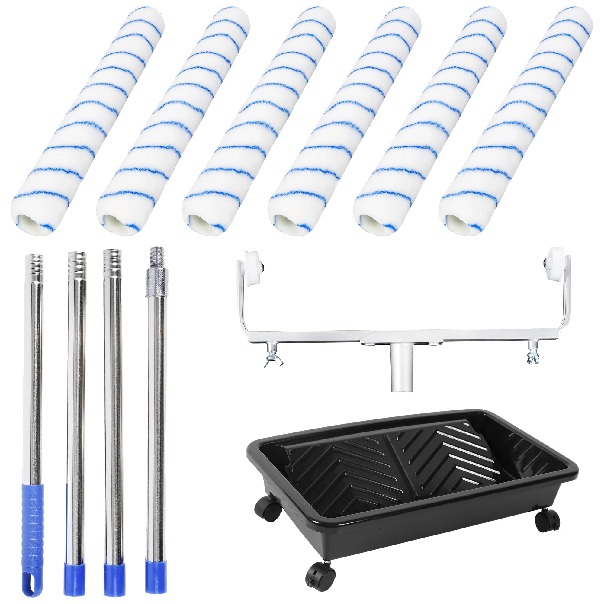 rloao 18" Large Paint Roller Set, Paint Roller with 160cm Extension Pole, 20" Roller Tray with Wheels, 12"-18" Adjustable Roller Frame, Complete Painting Roller Kit for Walls and Ceilings