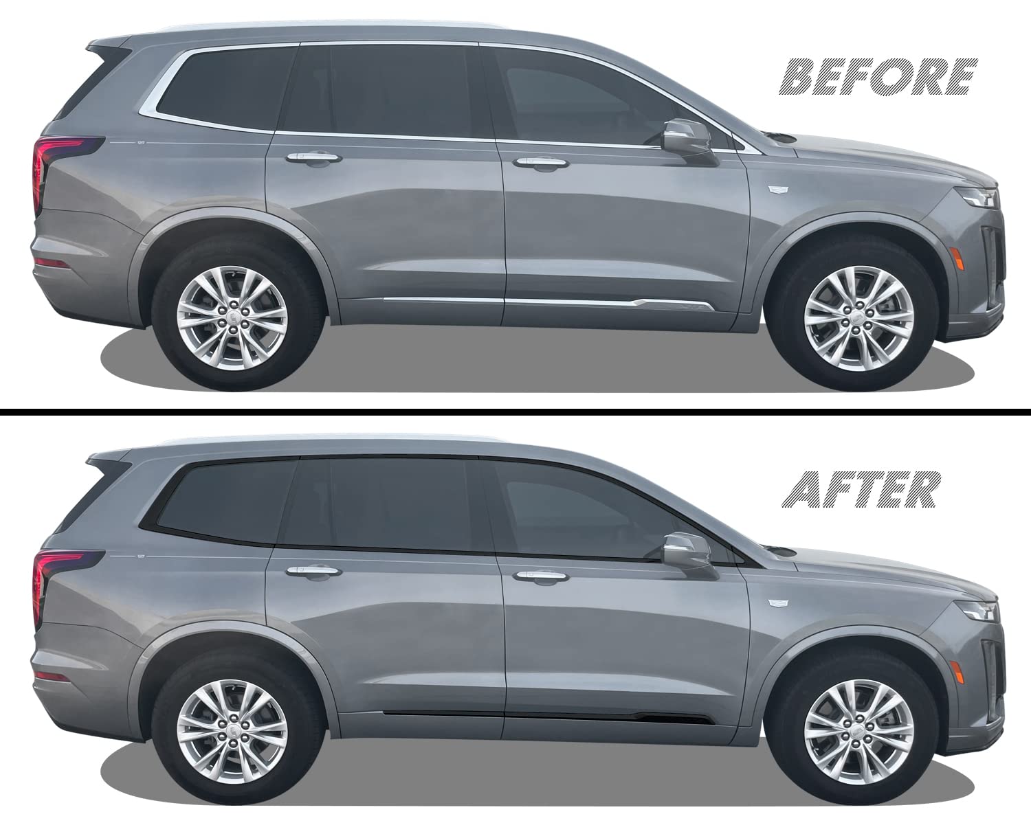 SlickMod Chrome Delete Blackout Vinyl Overlay for 2020-2023 Cadillac XT6 Window Trim (Gloss Black, 1. Window & Side Molding)