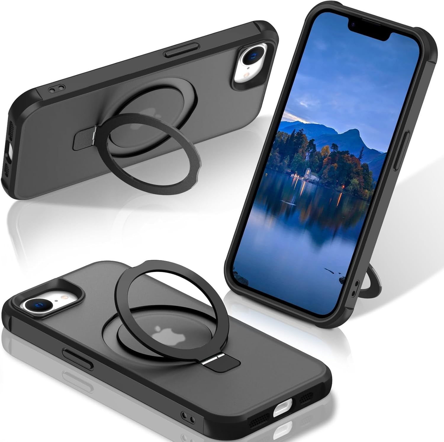 STERKER Magnetic Stand Ring Compatible with iPhone 16e Case [Military Grade Drop tection][Compatible with Mag-Safe] Kickstand Slim Matte Case for iPhone 16e Phone 6.1", Black
