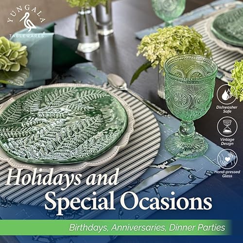 Miniatura 9 de Yungala Paquete de cristalería verde – Copas de vino con girasol, Highball y vasos pequeños – Juegos a juego con diseño de girasol en relieve