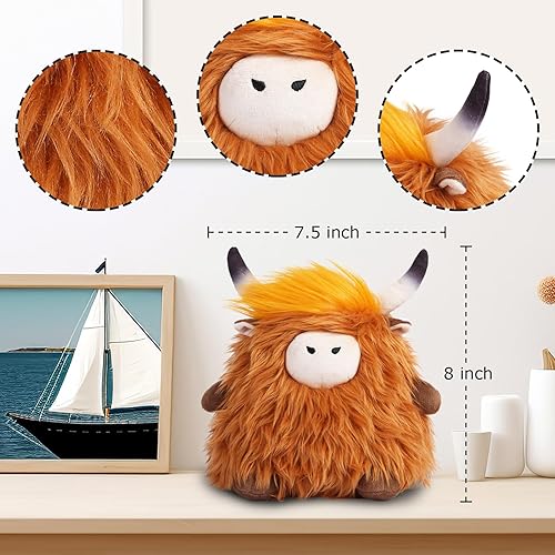 Miniatura 5 de Eukynlre Gnomos de peluche de vacas de las tierras altas, gnomos suecos de peluche, decoración de vaca escocesa, gnomos para el hogar (marrón, 8