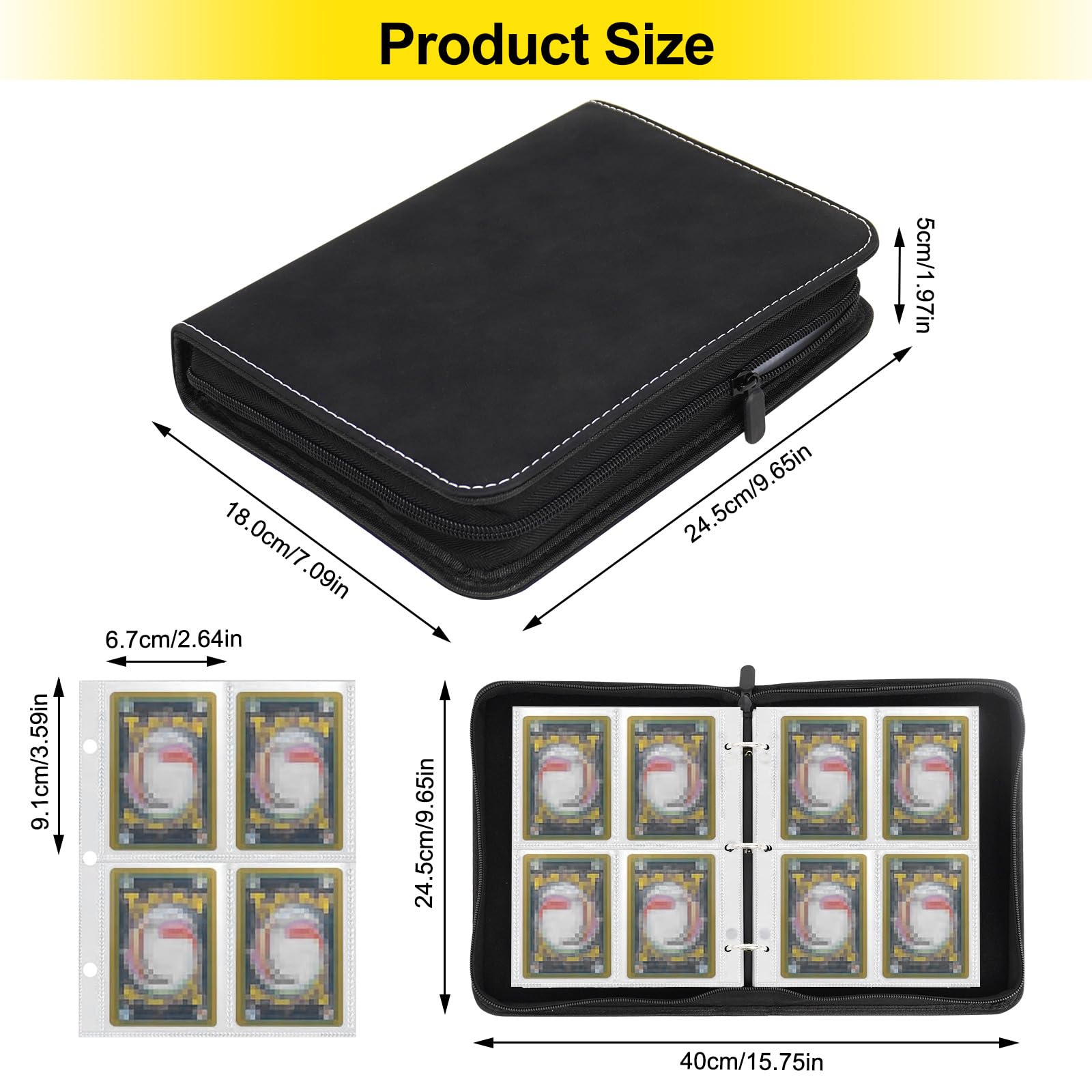 Realjoy Trading Card Binder 4 Pocket,400 Pockets Trading Card Albums,Card Collection Folder with Removable Sleeves for Sports Cards,Game Cards,TCG(Black) - Image 2
