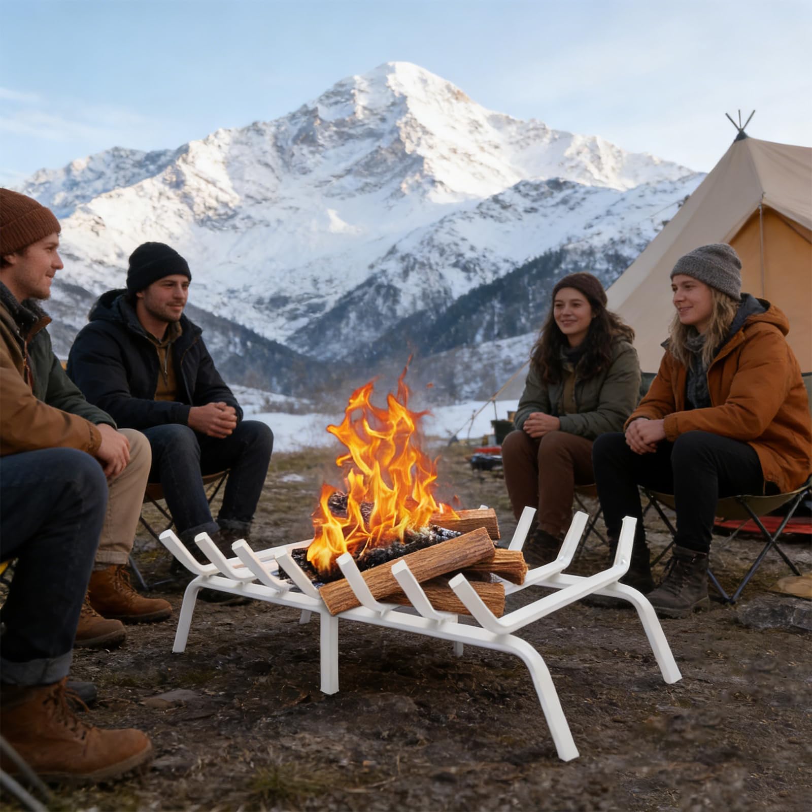 24 * 11,6 * 7,5 Zoll Feuerroste für Kamin,bis 110,23 lbs,Robuster Kaminrost für Holzscheite aus Kohlenstoffstahl,Kaminholz-Brennrost-Halter für Holzofen,Innen-/Außen-Feuerstelle Familientreffen(Weiß)