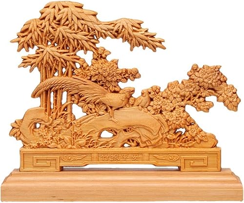 xiledu Estatua de bambú,Figuras de animales de bambú de madera maciza Decoración de oficina en casa,Feng Shui decorativo de bambú informó escultura