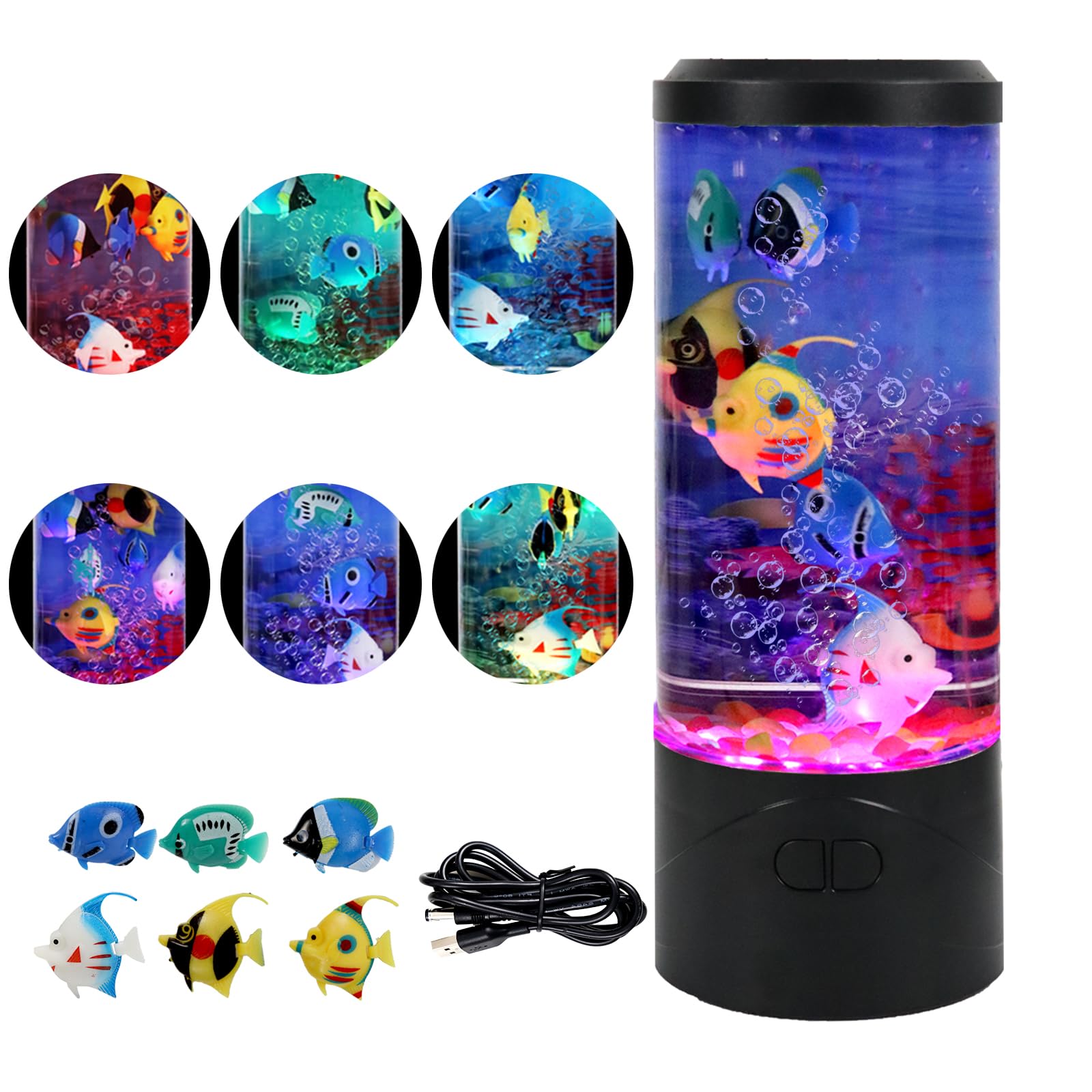 Lámpara de acuario falsa para pecera, lámpara de peces de burbujas con 6 luces nocturnas de peces artificiales, regalos sensoriales para niños y adultos, para habitaciones, oficinas y decoración de