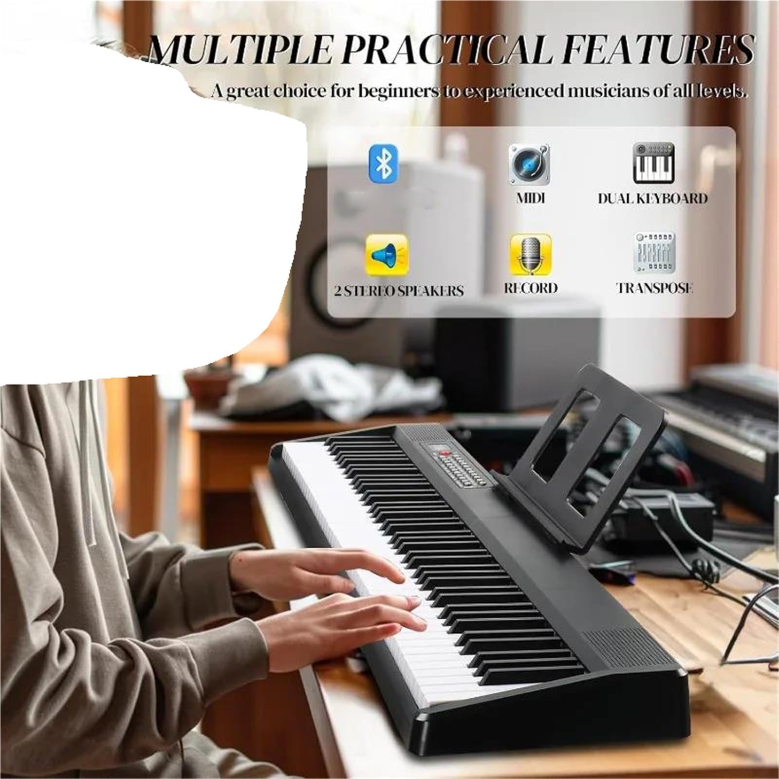 Pianino Elektroniczne 88 Klawiszowe Składane Pianino Elektroniczne Półważone Profesjonalny Instrument