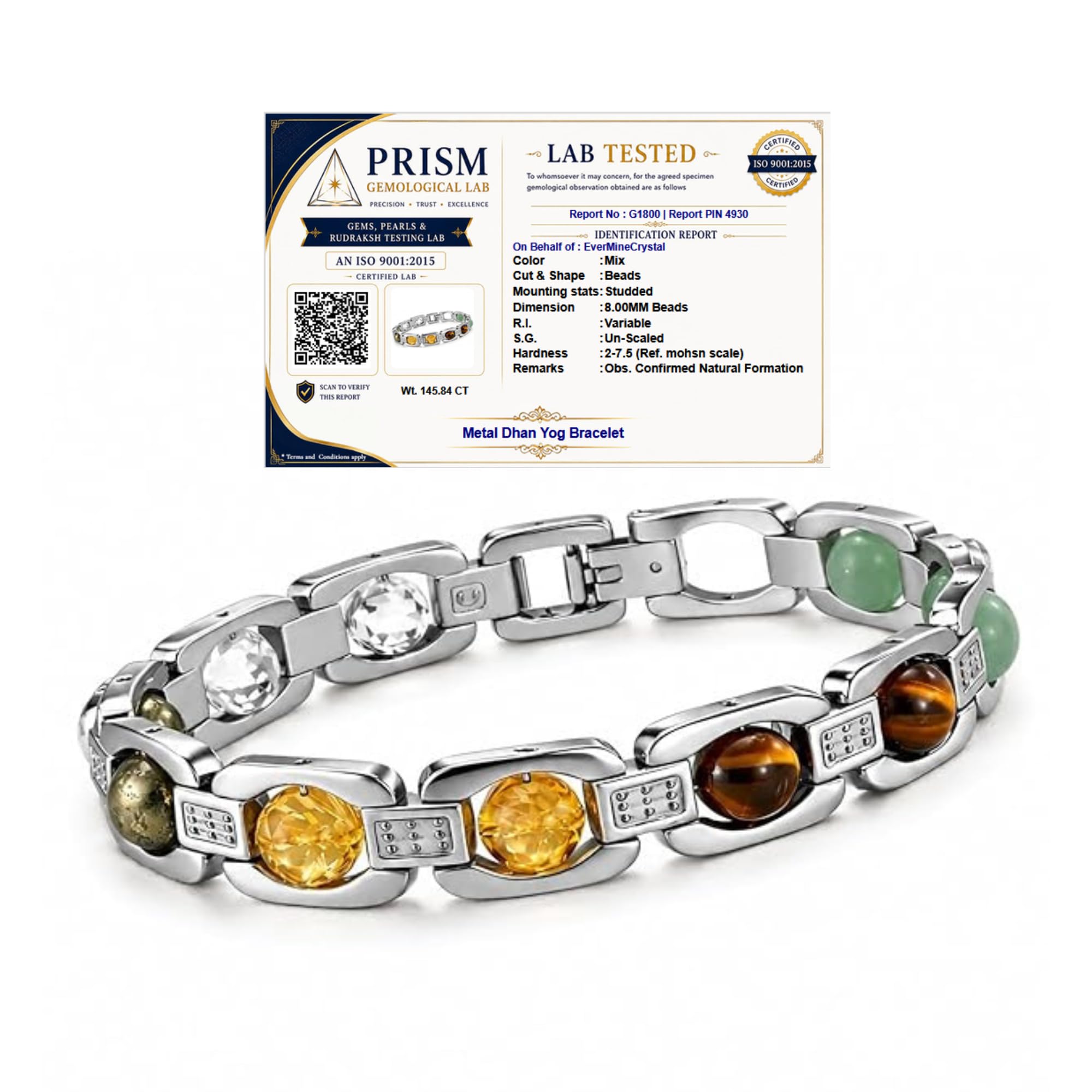 Metal Dhan Yog Bracelet (Silver) | Attracts Wealth & Financial Prosperity | Pyrite, Citrine, Tiger Eye, Quartz, Hematite & Aventurine Astrology Bracelet for Man & Woman | Gift for Man & Woman-image-41