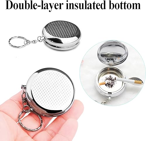 Miniatura 4 de Cenicero de bolsillo portátil, llavero circular de metal con apagador, soporte personalizado para cenicero para uso cómodo al aire libre (mármol