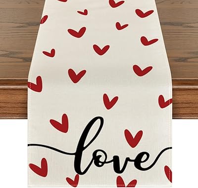 Artoid Mode White Love Valentine's Day Table Runner, Seasonal Anniversary Kitchen Dining Table Decoration for Indoor Home ...