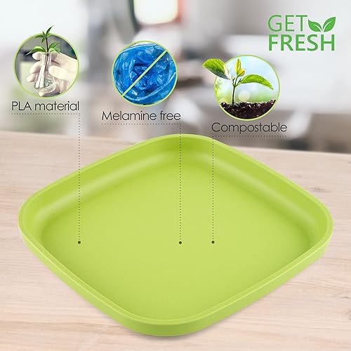 Miniatura 5 de GET FRESH Juego de platos PLA para niños, paquete de 4 platos llanos sin melamina para niños y niños pequeños, aptos para microondas, apilables, sin