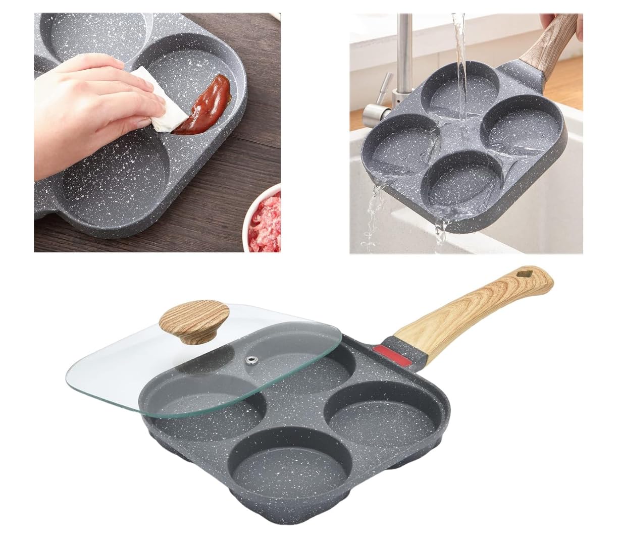 Juvenix Egg Pan with Flipping Lid - Nonstick Frying Pan [4 Cup] - Perfect for Eggs, Omelets & Crepes - Brush & Scraper Included