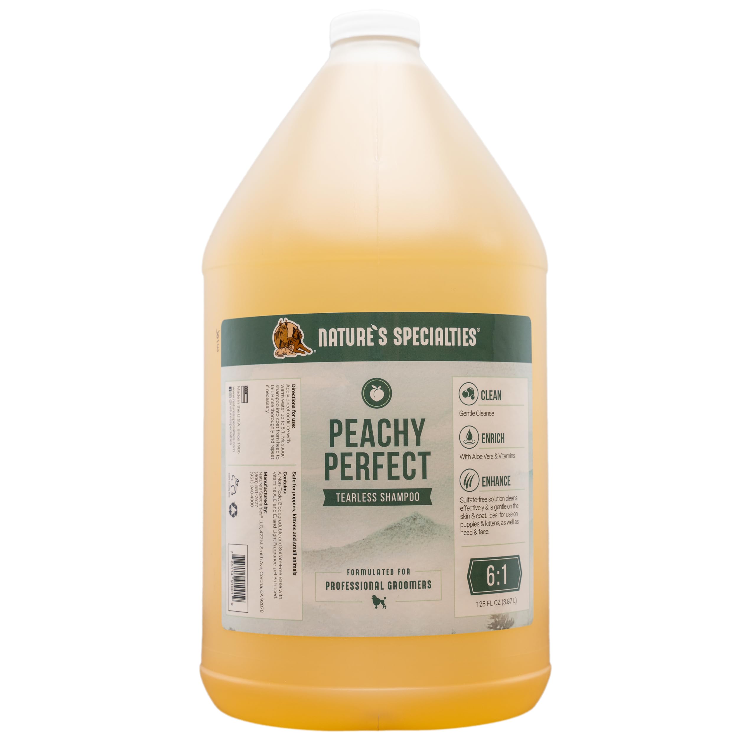 Nature's Specialties Peachy Perfect Ultra Concentrated Dog Shampoo for Pets, Makes up to 6 Gallons, Natural Choice for Professional Groomers, Gentle