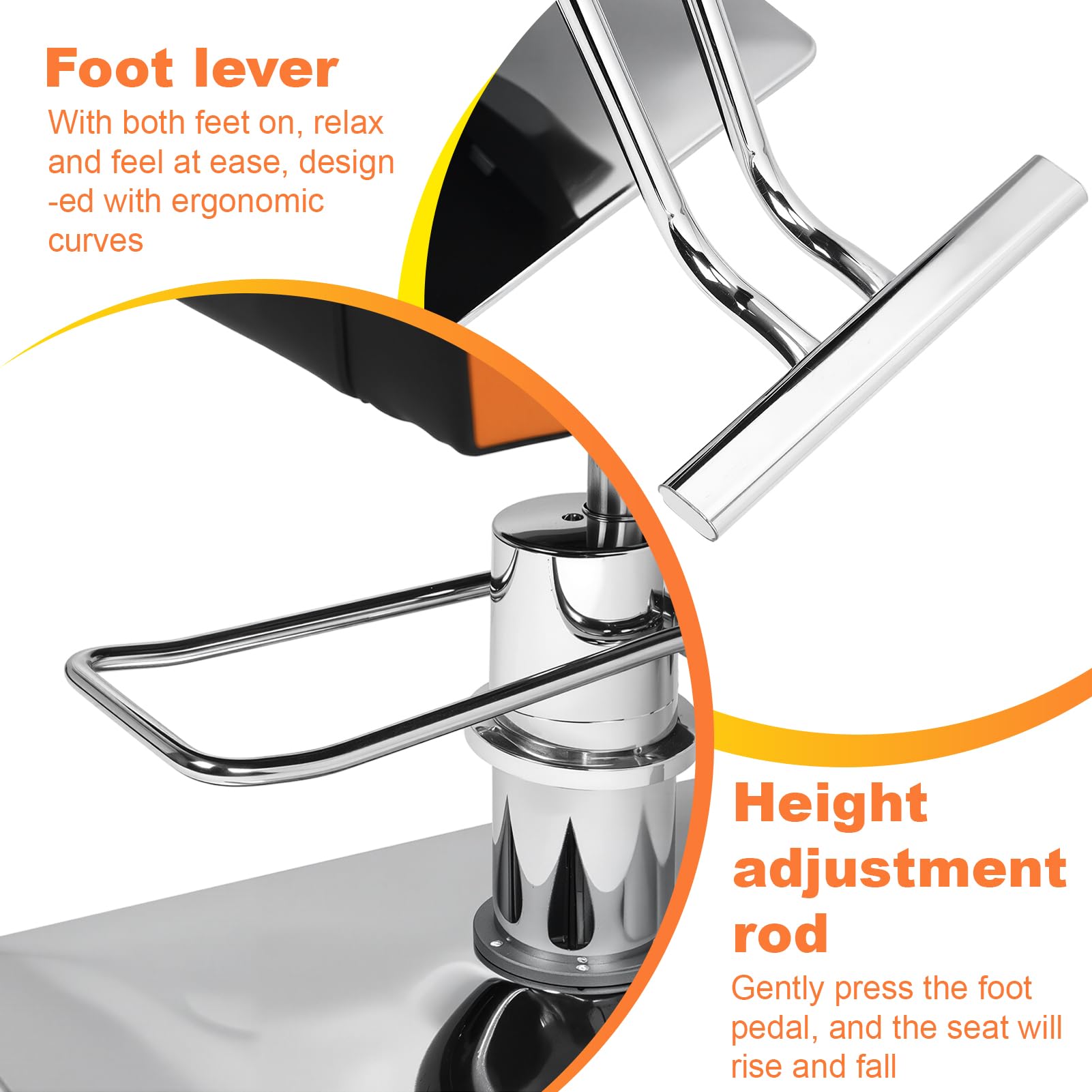 Friseurstuhl Höhenverstellbar mit hydraulischer Pumpe 360° Drehbar belastbar bis 150 kg Schwarz Orange