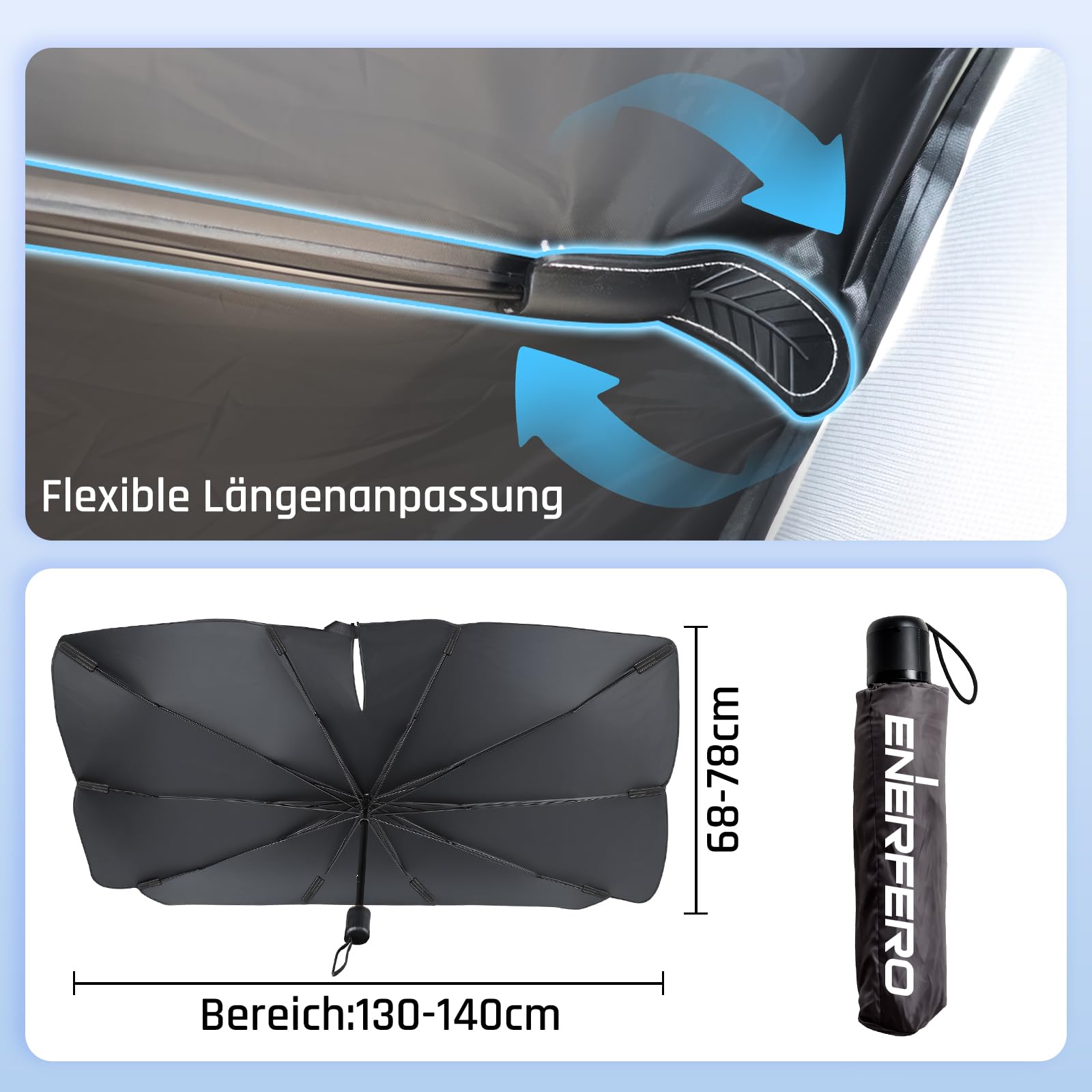 Parasol Delantero Coche Universal 130-140cm 68-80cm Protección UV Plegable Revestimiento Titanio
