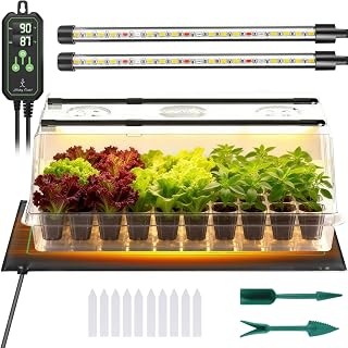 Adawook Large Seed Starter Kit: 10x20.75" Heat Mat (68-113°F), Color-Changing Grow Lights, Humidity Dome for Fast Germination