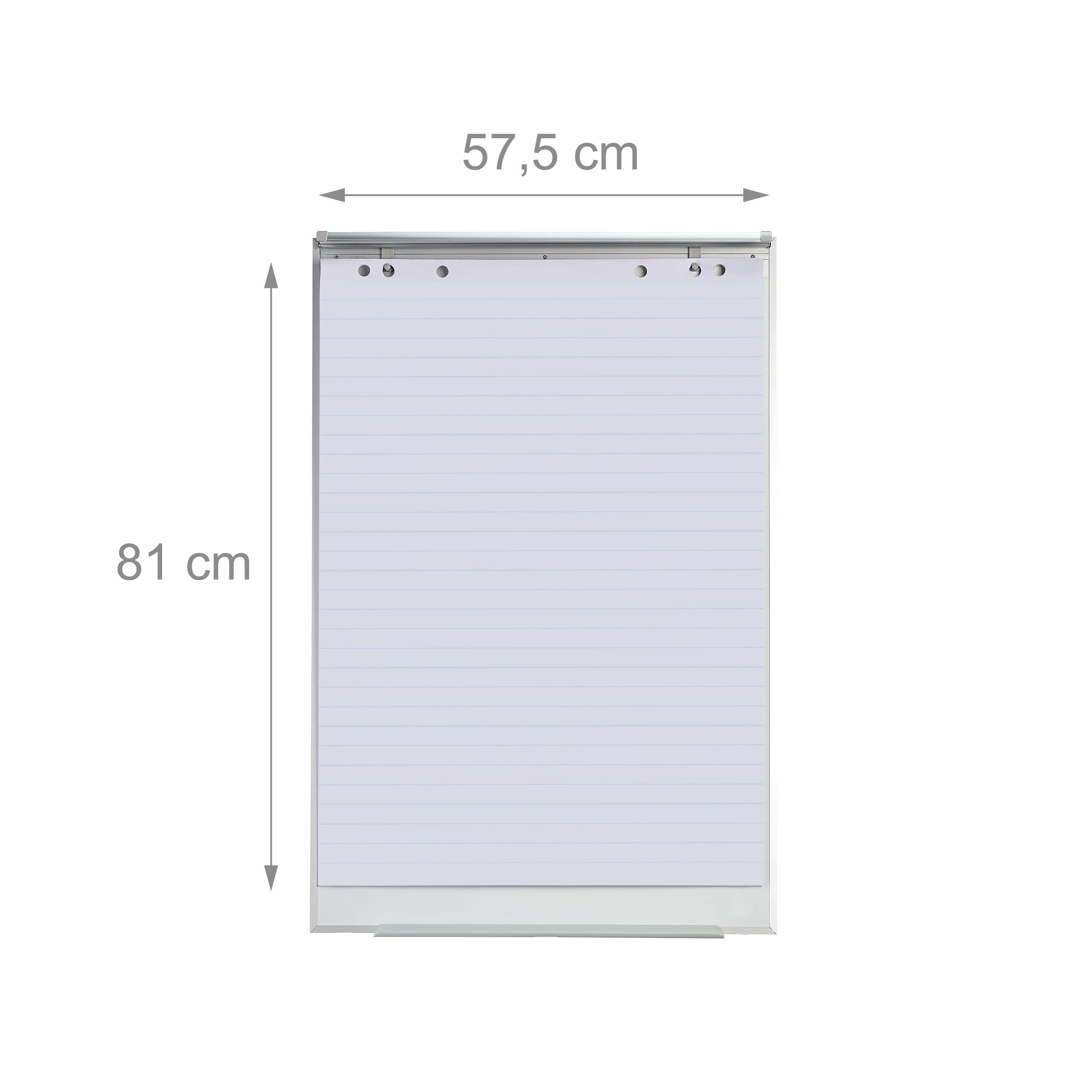 Relaxdays Papel de Rotafolio, Rollo de 50 Hojas a Rayas, Bloc Pizarra, 60 g/m², 6 Perforaciones, 57,5 x 81 cm, Blanco