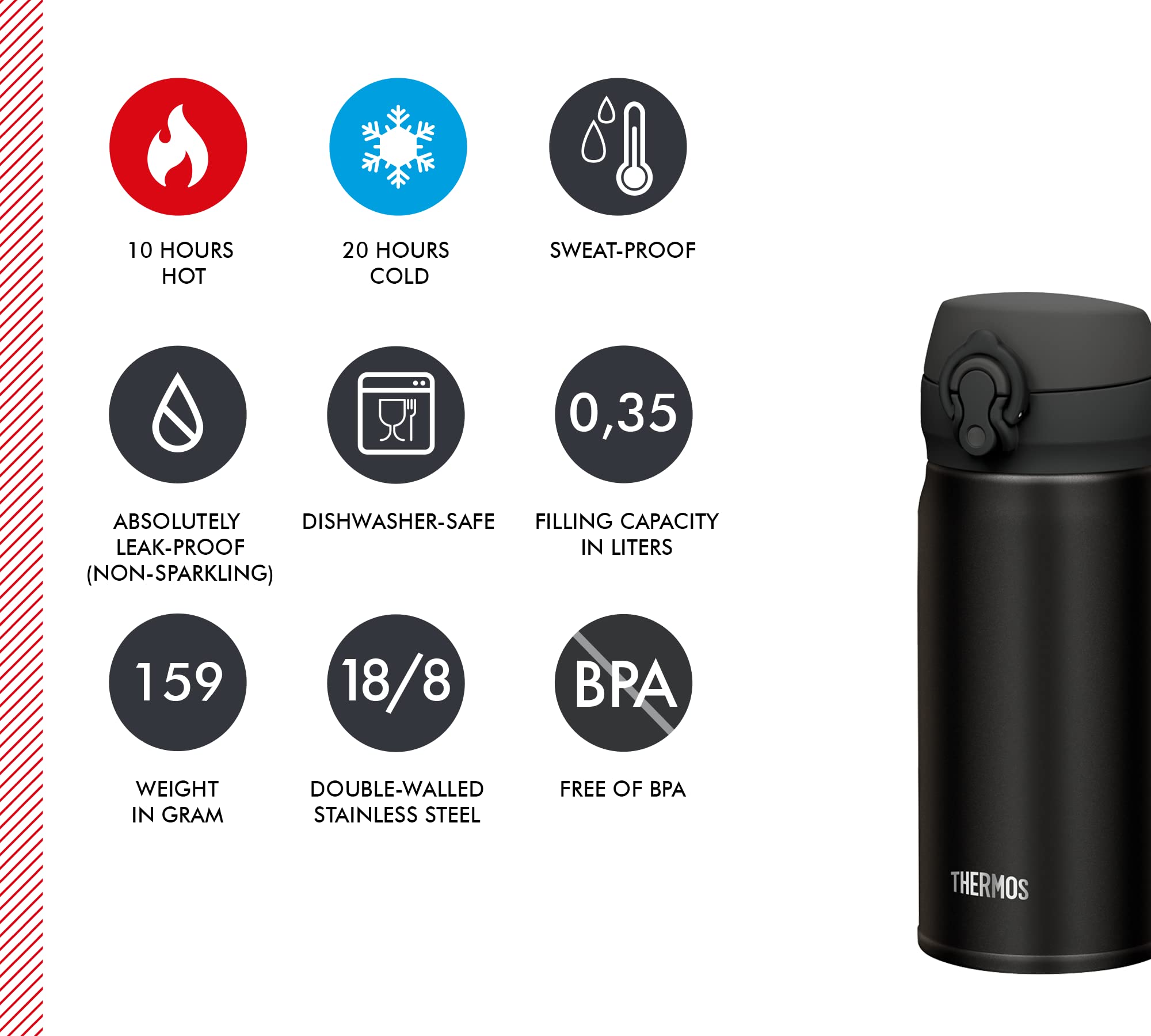 Gourde Isotherme En Acier Inoxydable 900ml - Garde Chaud 24h/froid 24h, Anti-fuite, Design Noir Mat Robuste