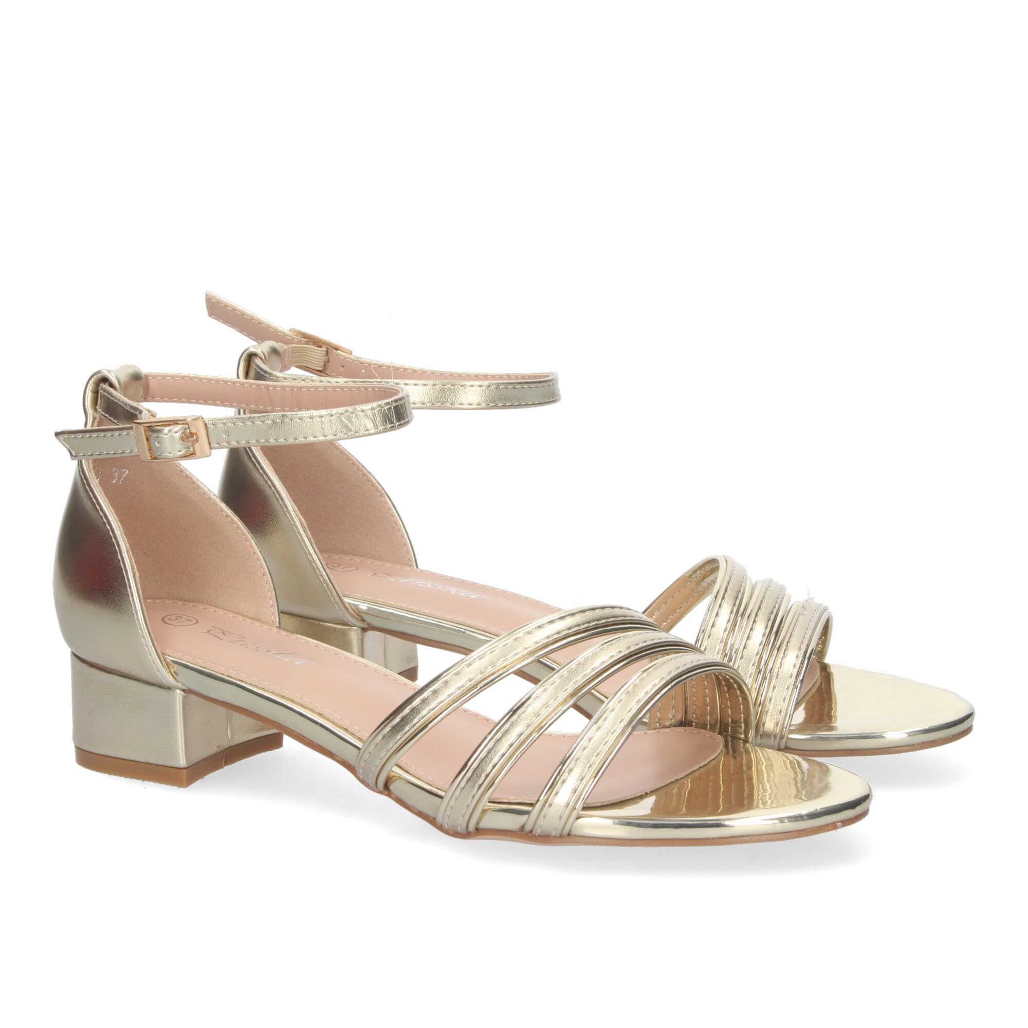 shoes&blues.es Sandalia de Tacon para Mujer, Comoda, con Pala Fina, y Cierre Ankle Strap de Hebilla