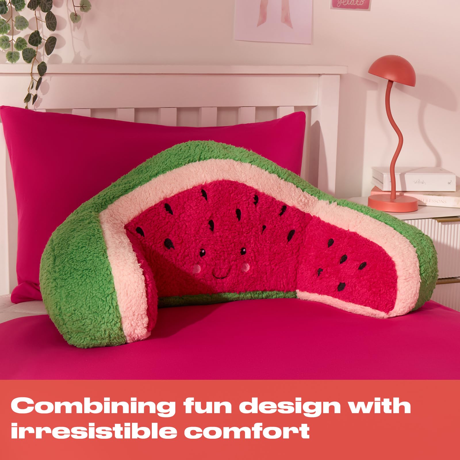 OHS Kuschelkissen für Kinder, Lesekissen für Bett, Erwachsene, stützend, weich, gemütlich, Teddy-Fleece, Gaming-Bettkissen mit Armen, Umarmungskissen, zum Entspannen zu Hause, Grün/Rosa, 45 x 40 x 30