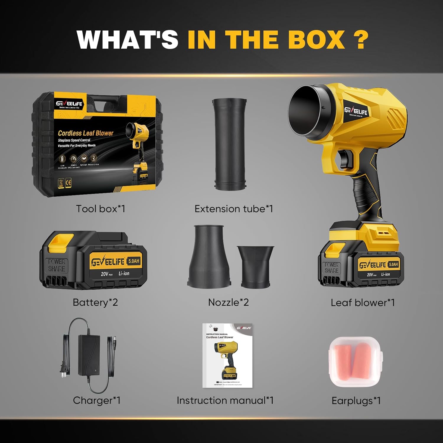 GEVEELIFE 2025 Upgraded Leaf Blower Cordless-800000 RPM Turbo Jet Blower with 2×5.0Ah Batteries & Fast Charger,Handheld Blower for Patio,Leaves, Lawn, Yard, Dust,Snow,Car Cleaning - Image 8