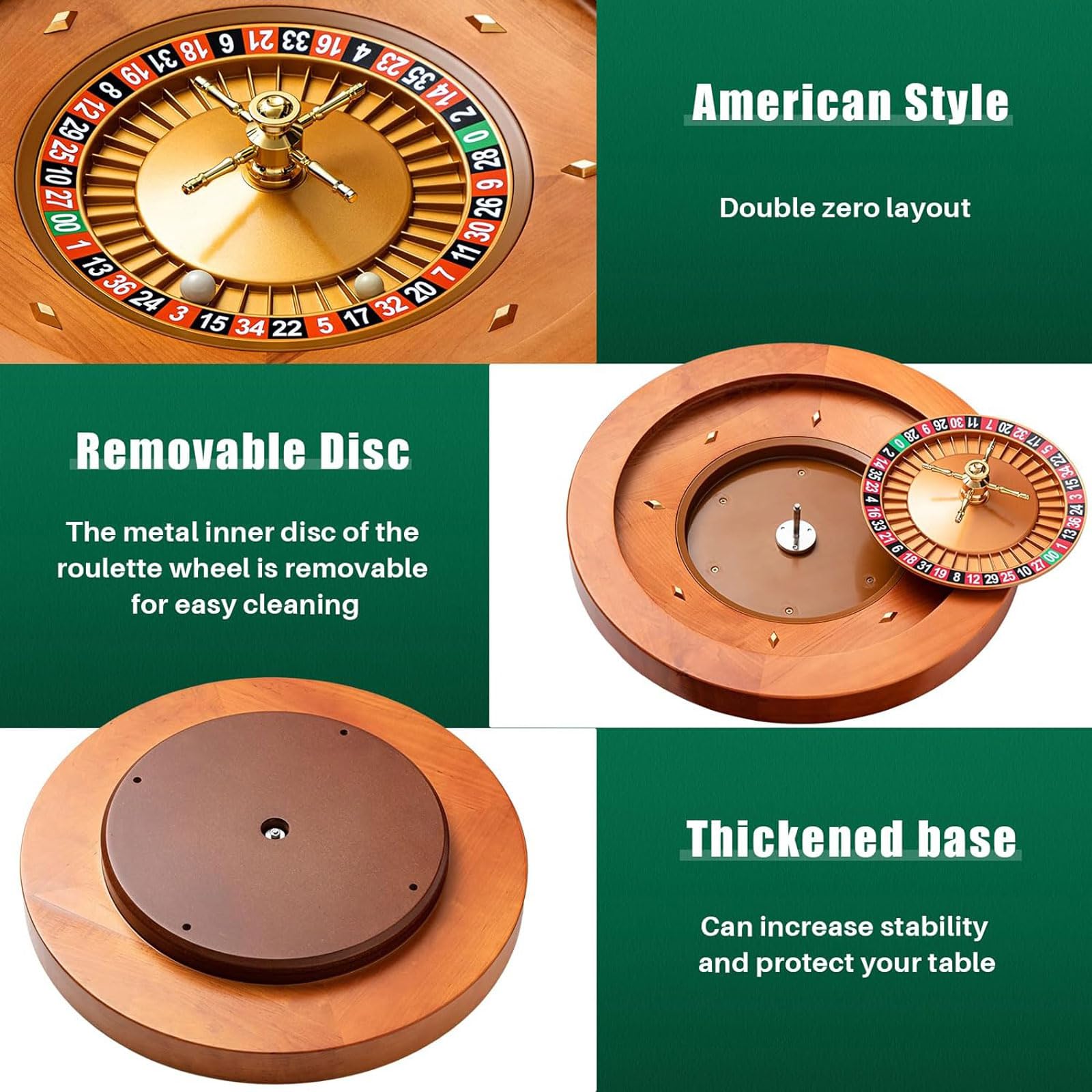 Rueda de Ruleta de Madera de 20 Pulgadas con 4 Bolas de Ruleta, Juegos de Mesa de Ocio para Uso Profesional en el hogar o Fiesta Nocturna