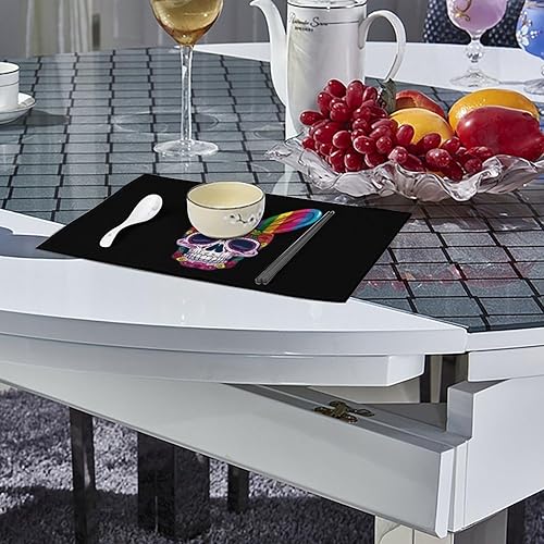 Miniatura 4 de Rainbow Flag Skull Bunny Ears Easter Gay Placemats Set of 6 Resistant Table Mats Washable Place Mats for Dinner Party Table Decoration