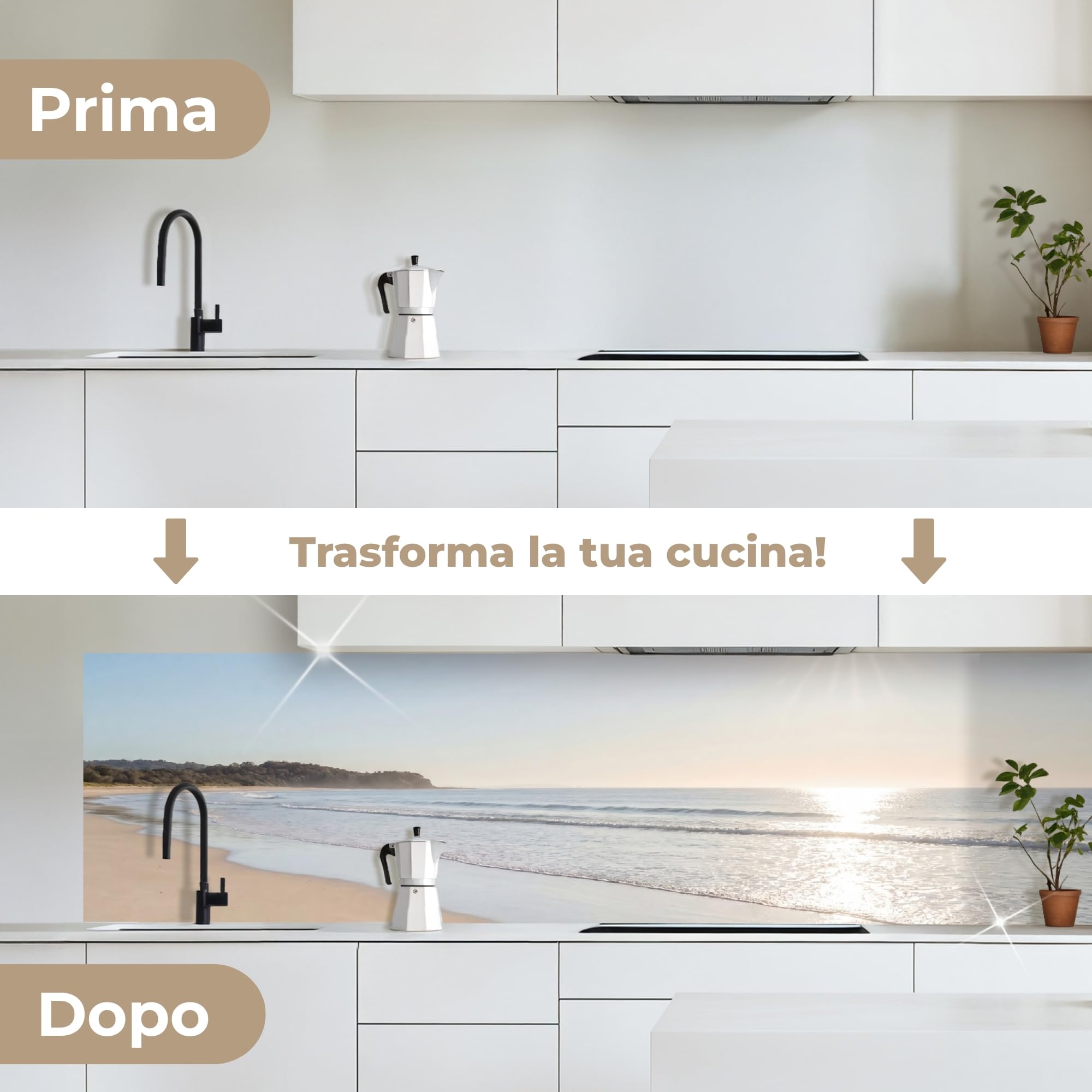 KitchenYeah© Paraschizzi Cucina Adesivo 80x300 cm Pannello Parete Paraspruzzi Muro Decorativo Mare - Sole - Sabbia
