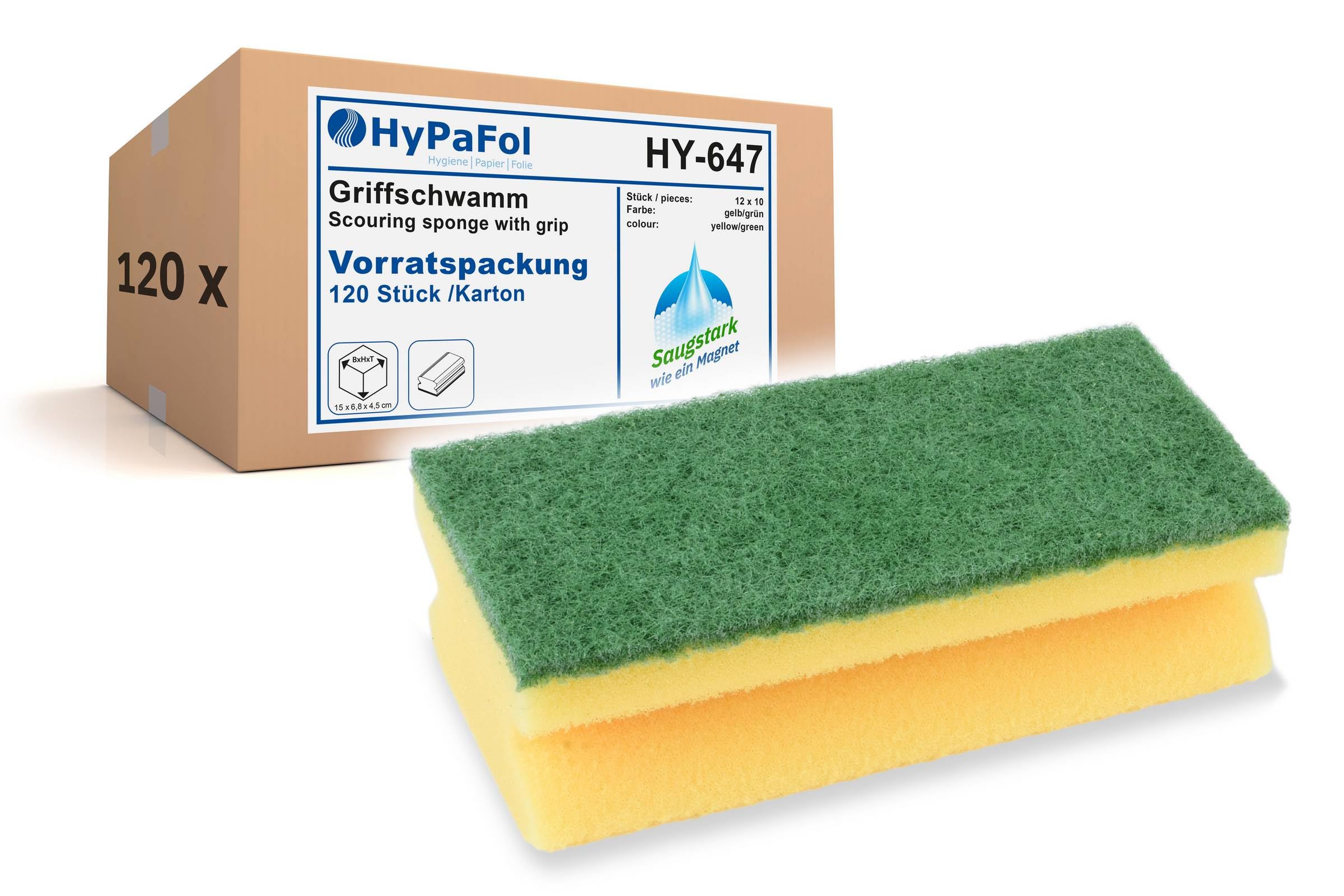 HypaFol Griffschwamm 120 Stück Topfreiniger I Spülschwamm für hartnäckige Verschmutzung I Putzschwamm Set für Küche, Gastro & Hotellerie I Reinigungsschwamm saugstark I Großer Küchenschwamm