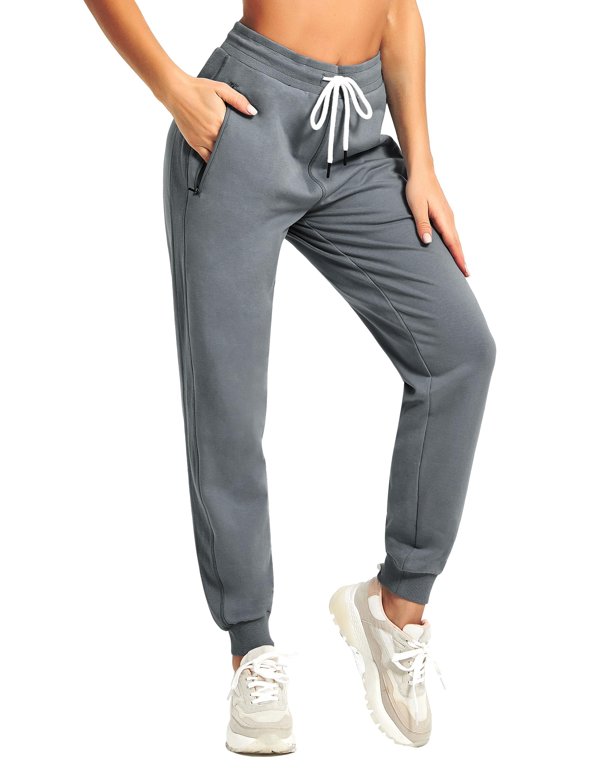 Women's Sweatpants Cotton Joggers with Zip Pockets