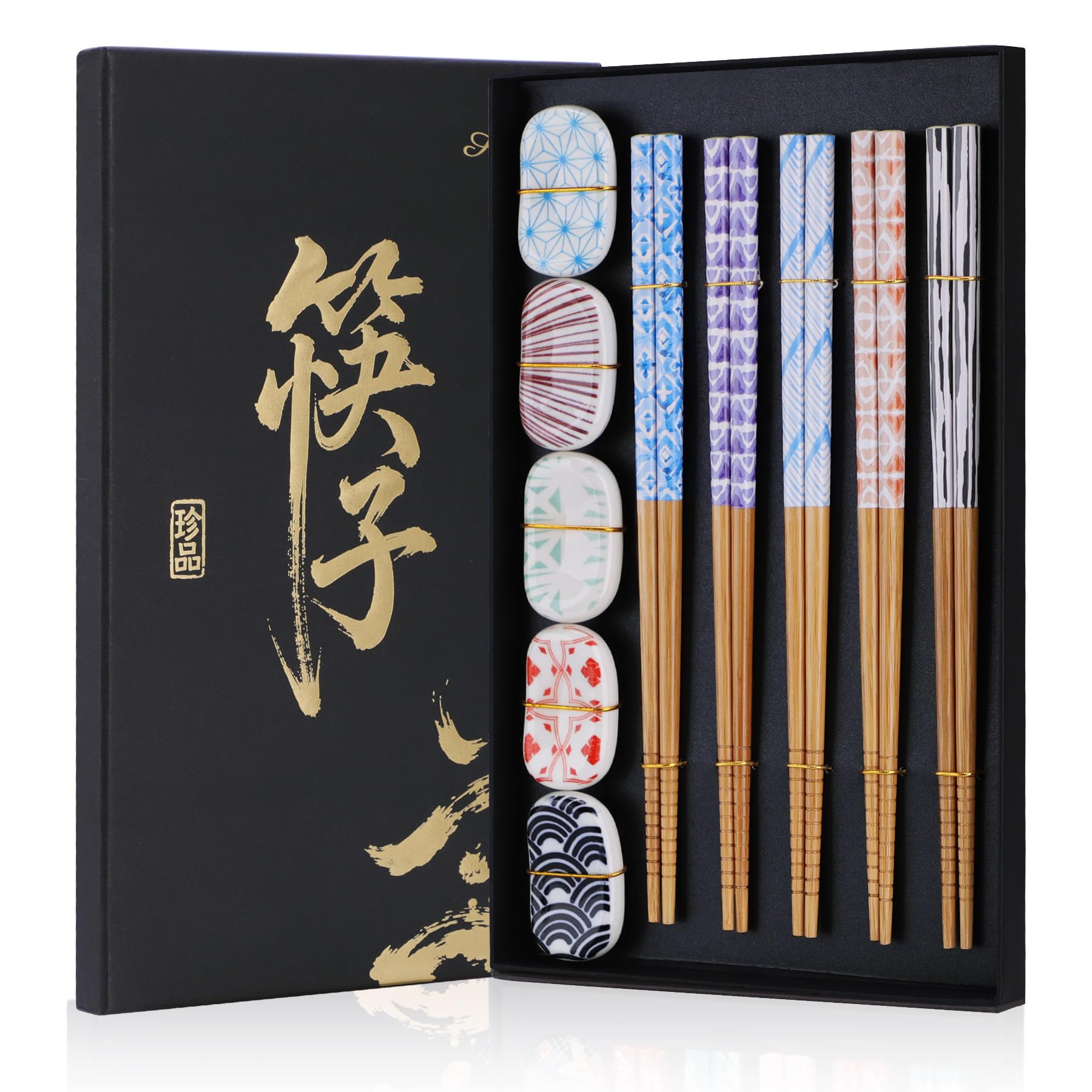 Antner 5 Pairs Reusable Bamboo Chopsticks with 5PCS Ceramic Choptick Rests — Amazon image 10